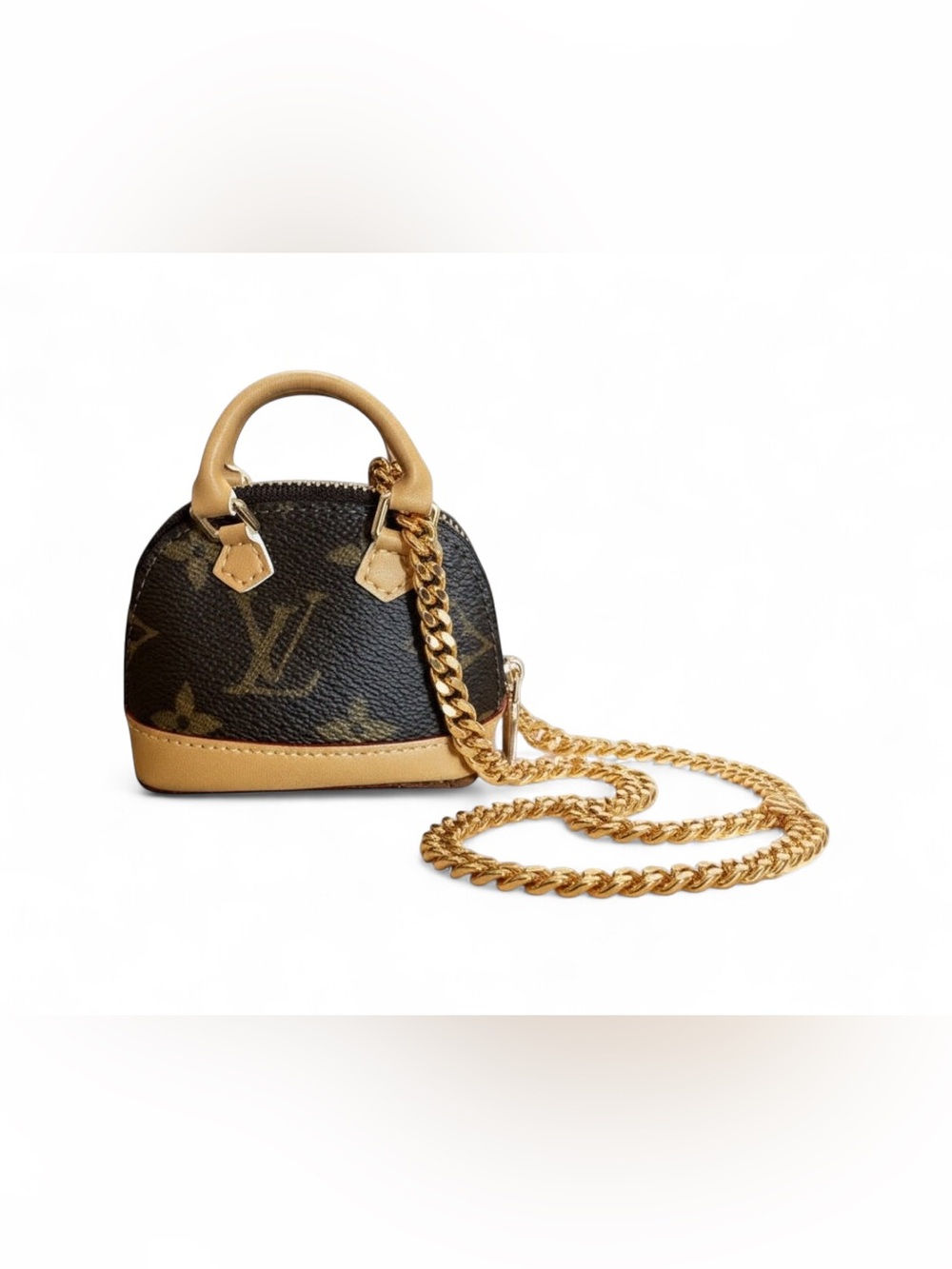 Upcycled Louis Vuitton Brown Monogram Mini Alma Bag with Gold Chain charm